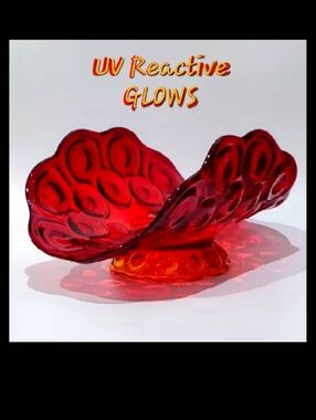 🔥L.E.Smith Moon and Star Amberina Large 12" Thick Ruby Red Caldium Glass Boat